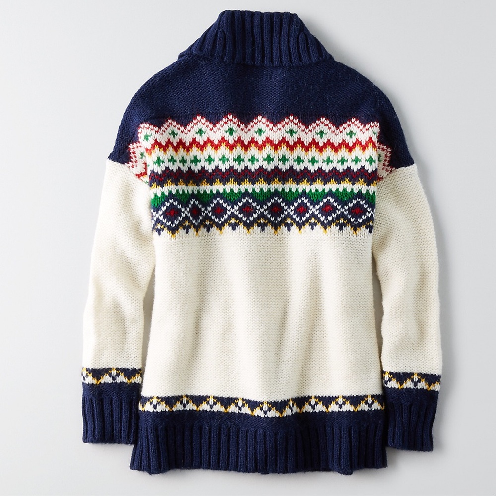 AEO Cardigan Sweater Patterned Pocket Fair Isle - Picture 4 of 6