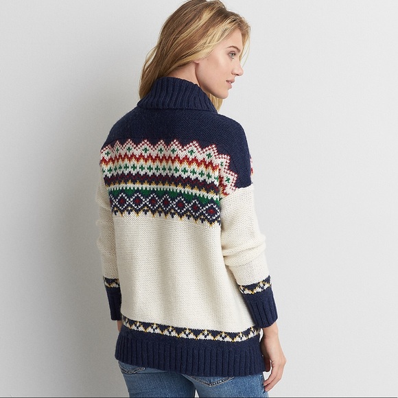 AEO Cardigan Sweater Patterned Pocket Fair Isle - Picture 2 of 6