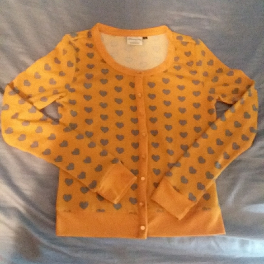 Modcloth mustard yellow hearts cardigan