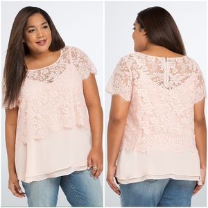 Torrid Sheer Blush Pink Floral Lace Crop Top SZ 1