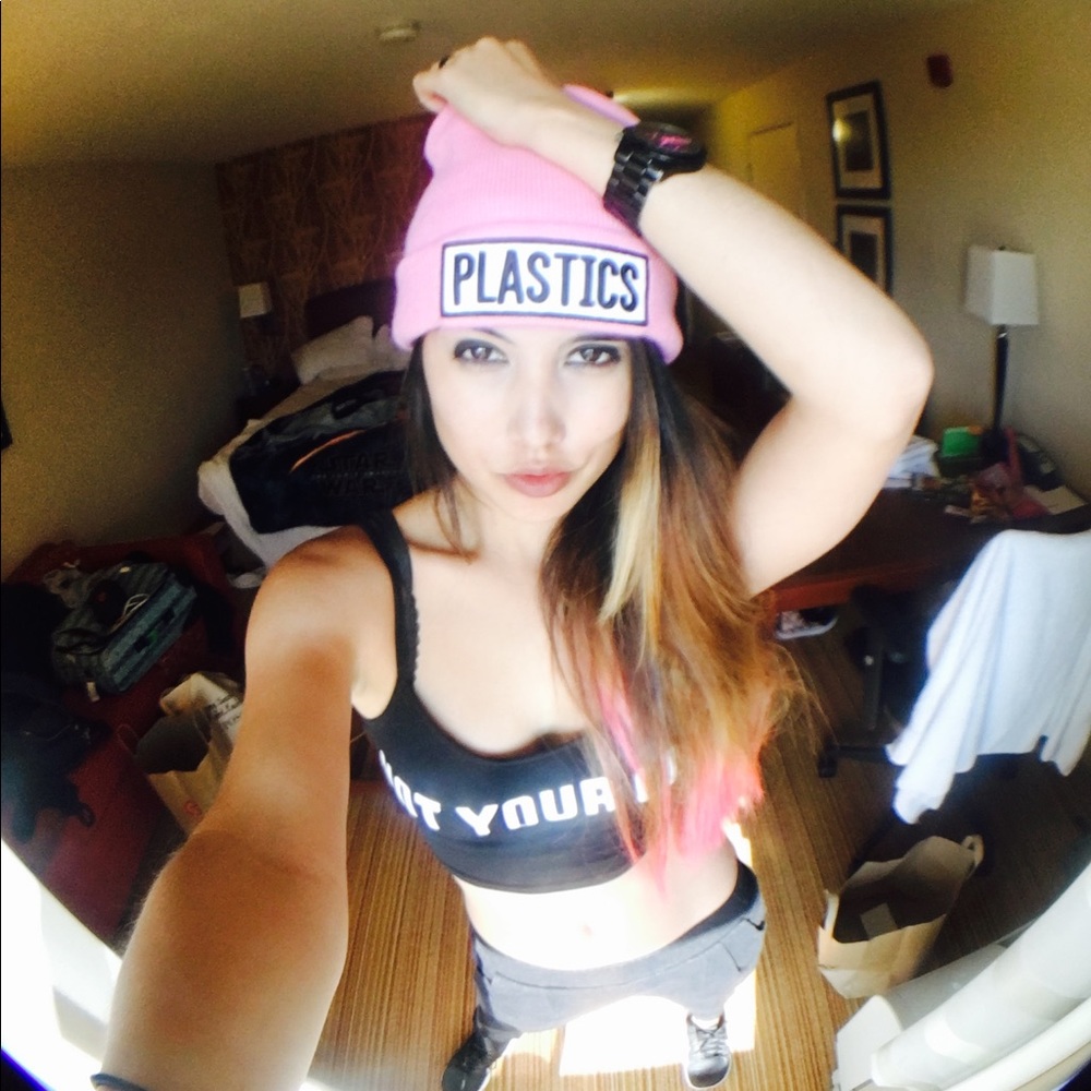 Pink plastics beanie