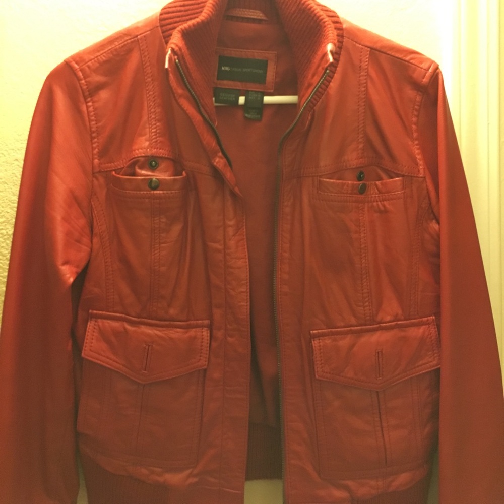 Women's MNG Red Leather Jacket