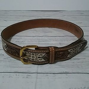 Tex Tan Embossed/Tooled Leather Belt Sz 34