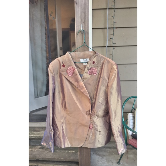 Silk Blazer with Embroidered Flowers Size M - Picture 2 of 5