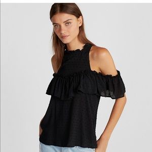 This seasons EXPRESS Ruffle HighNeck Cold Shoulder