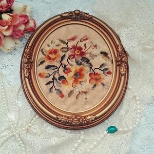 SALE Vintage handmade gold framed needlepoint