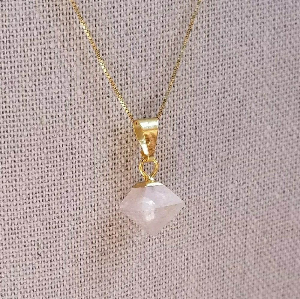 Tiny Diamond Rose Quartz Necklace