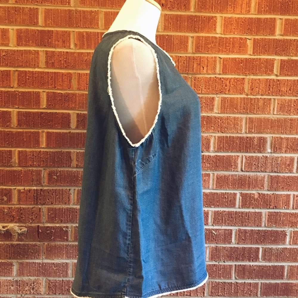 Kenneth Cole New York fringe cross back denim tank - Picture 6 of 8