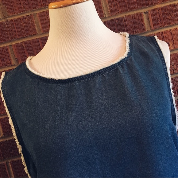 Kenneth Cole New York fringe cross back denim tank - Picture 4 of 8