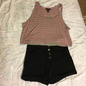 Pink and Grey Striped Crop Top