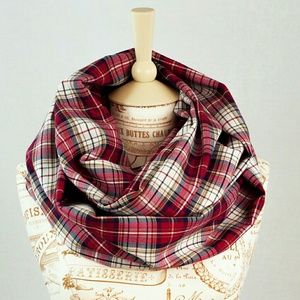 Forgotten Cotton Red Plaid Infinity Scarf Forgotten Cotton Red Plaid Infinity Scarf