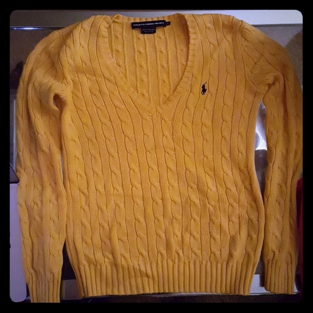 RALPH LAUREN SPORT - Yellow V Neck Cable Knit