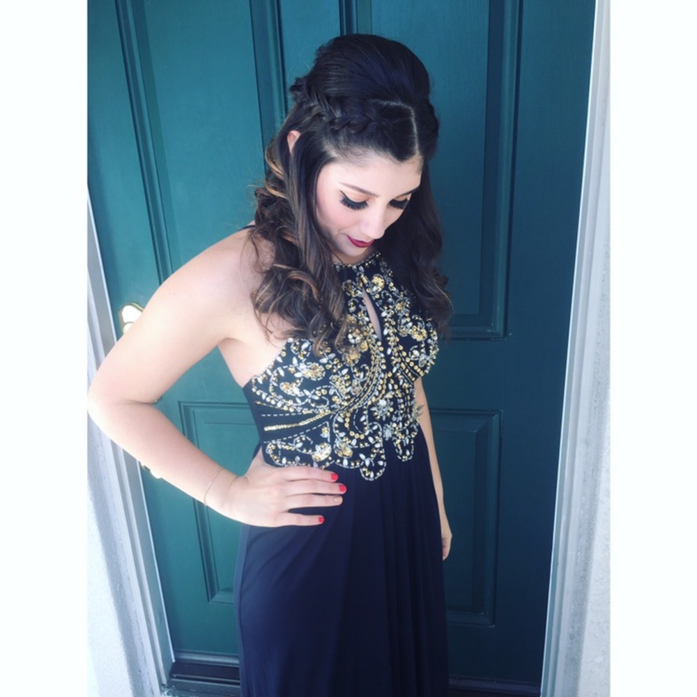 Navy Bedded Prom Dress Size 7