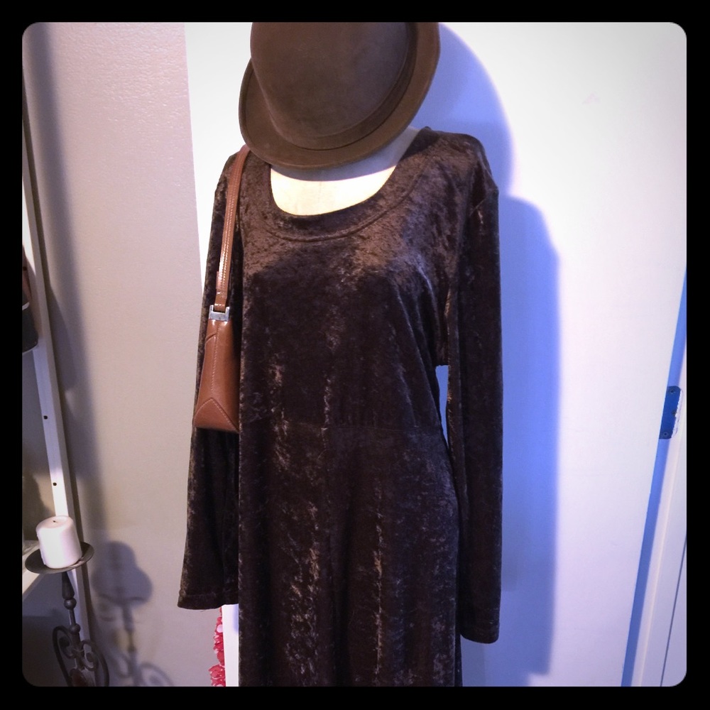 Brown crushed velvet dress