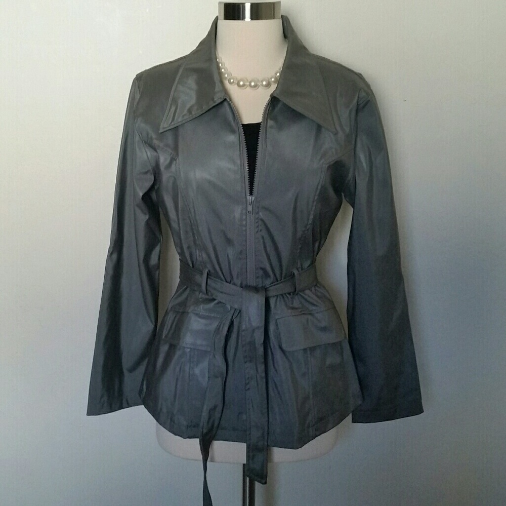 Pleather zip up coat with belt