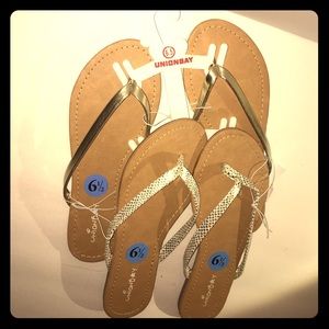 Unionbay 2 pairs of Gold strapped flip flops NWT Unionbay 2 pairs of Gold strapped flip flops NWT
