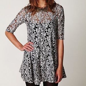 Free People miles of lace gray black mini dress S Free People miles of lace gray black mini dress S