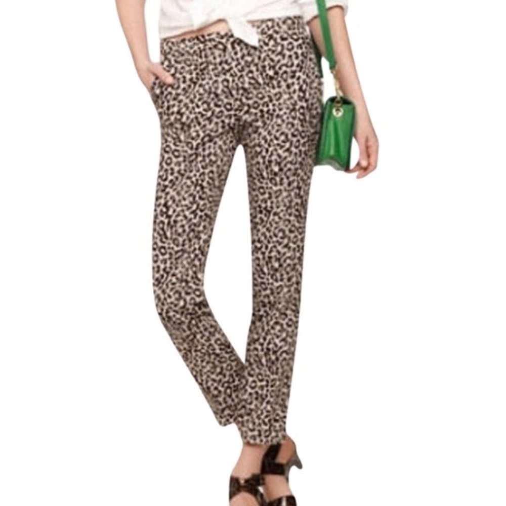 J. Crew City Fit Stretch Leopard Cropped Pants