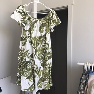 Palm Leave Print Off Shoulder Dress Palm Leave Print Off Shoulder Dress
