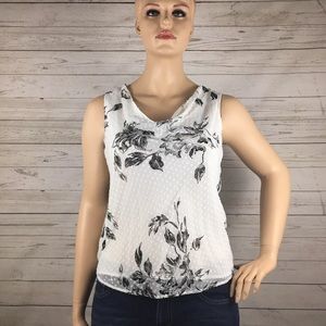 ANN TAYLOR White & Gray Floral Top ANN TAYLOR White & Gray Floral Top