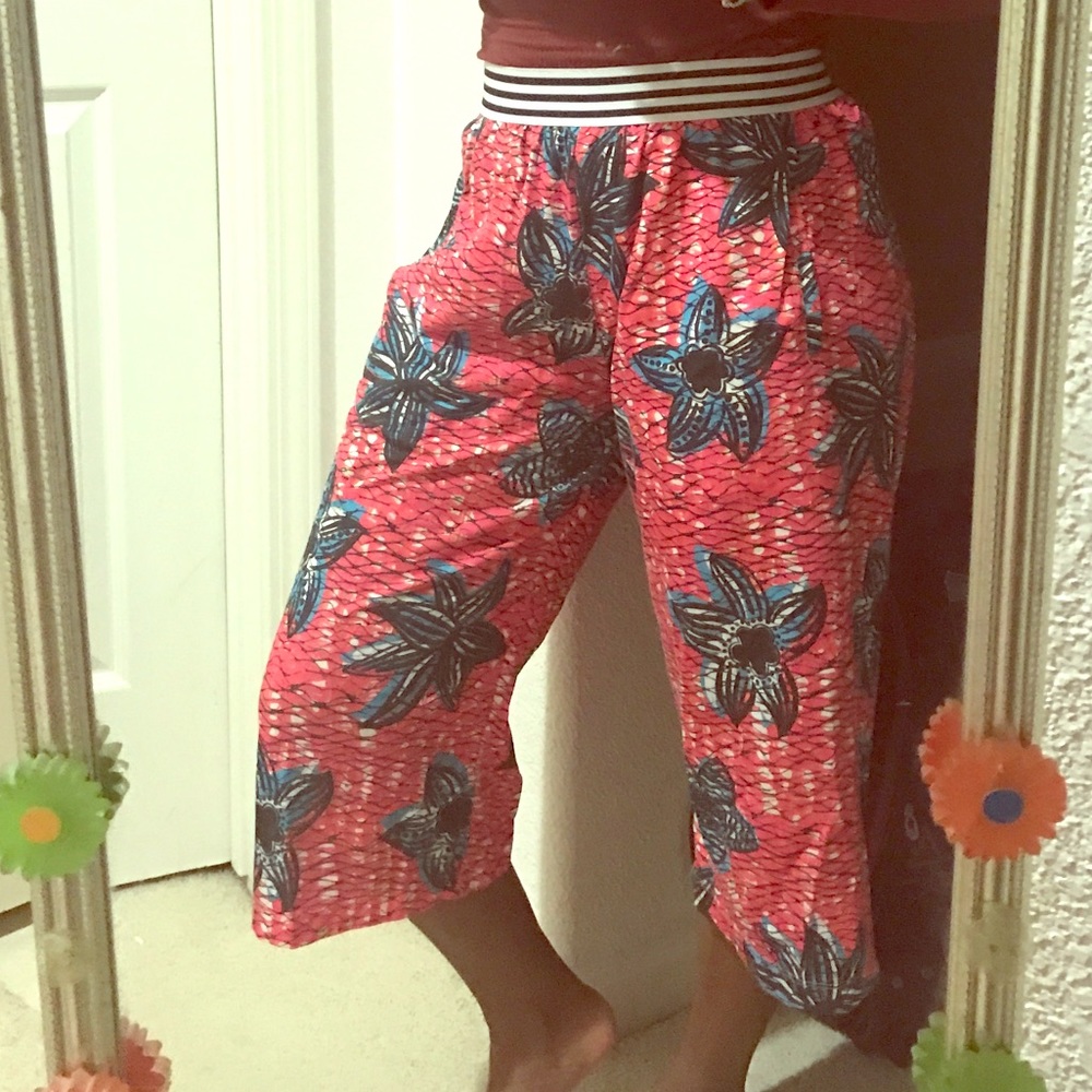 Zara Wide leg Capri Pants Coral Pink/ Teal Blue