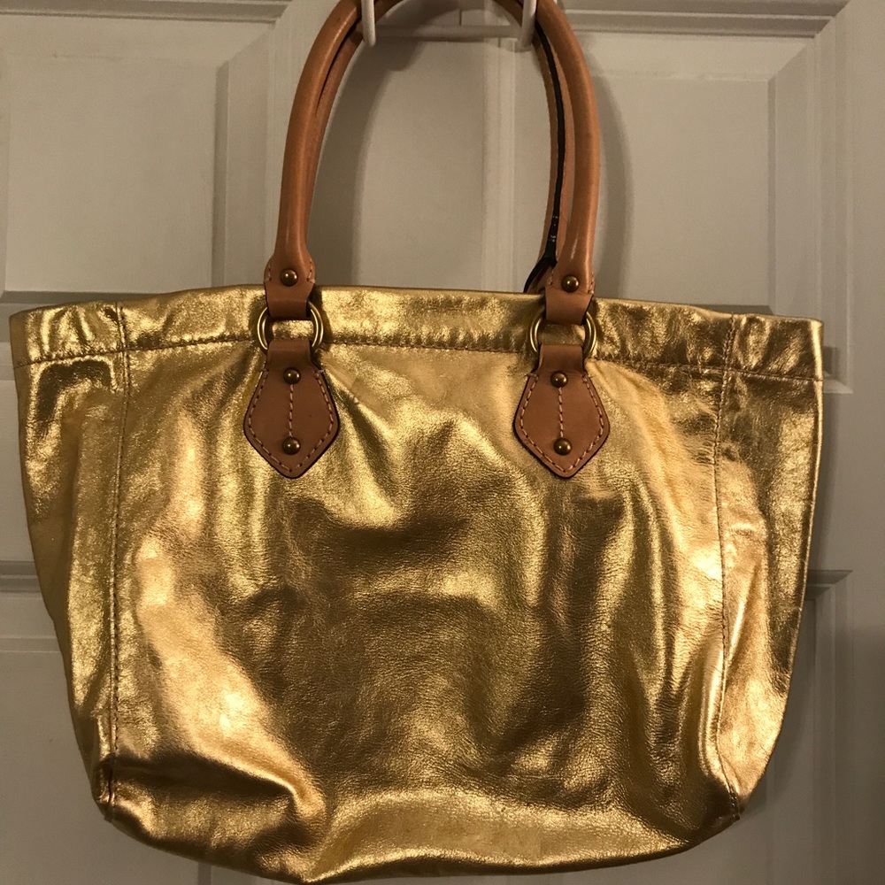 J Crew Gold Leather Shoulder Bag