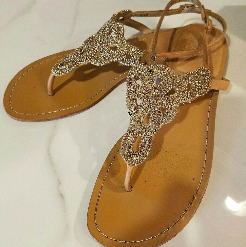 Pre-0wned!! Stuart Weitzman Gold braided sandal