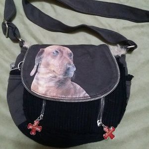 Dachshund Purse with Should Strap and Fuzzy Center