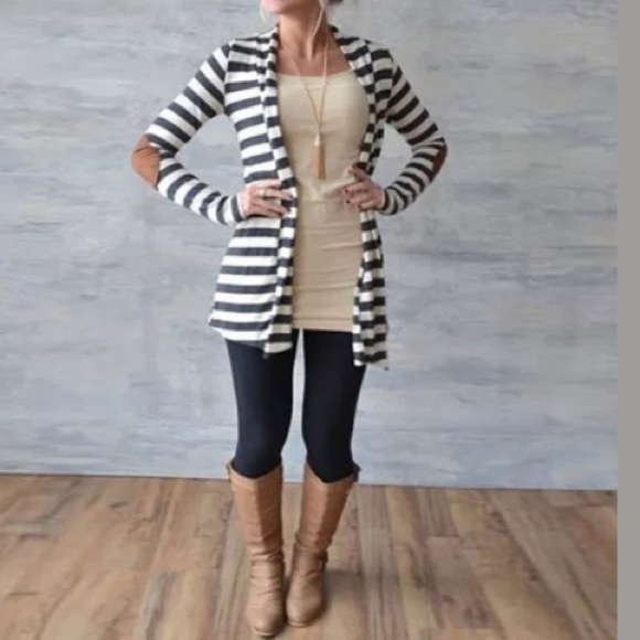 Elbow patch striped cardigan - Picture 2 of 5