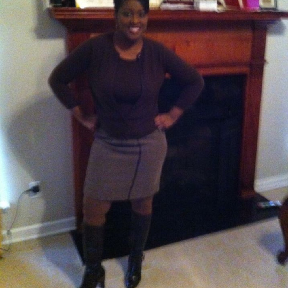 Brown tweed shirt and sweater outfit