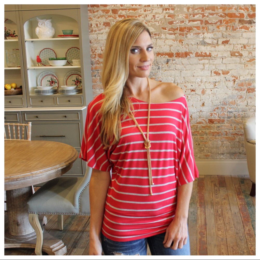 ✨LAST ONE✨Red and gray striped banded bottom top - Picture 2 of 4