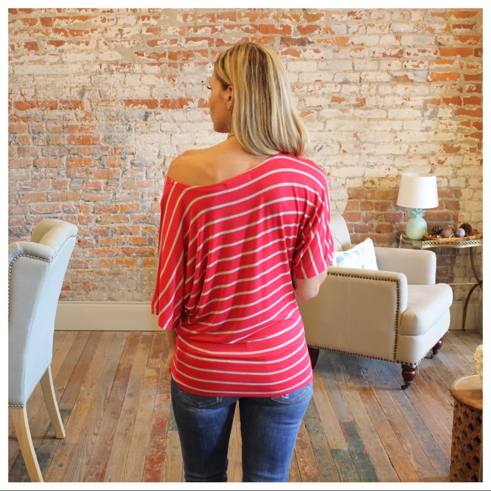 ✨LAST ONE✨Red and gray striped banded bottom top - Picture 3 of 4