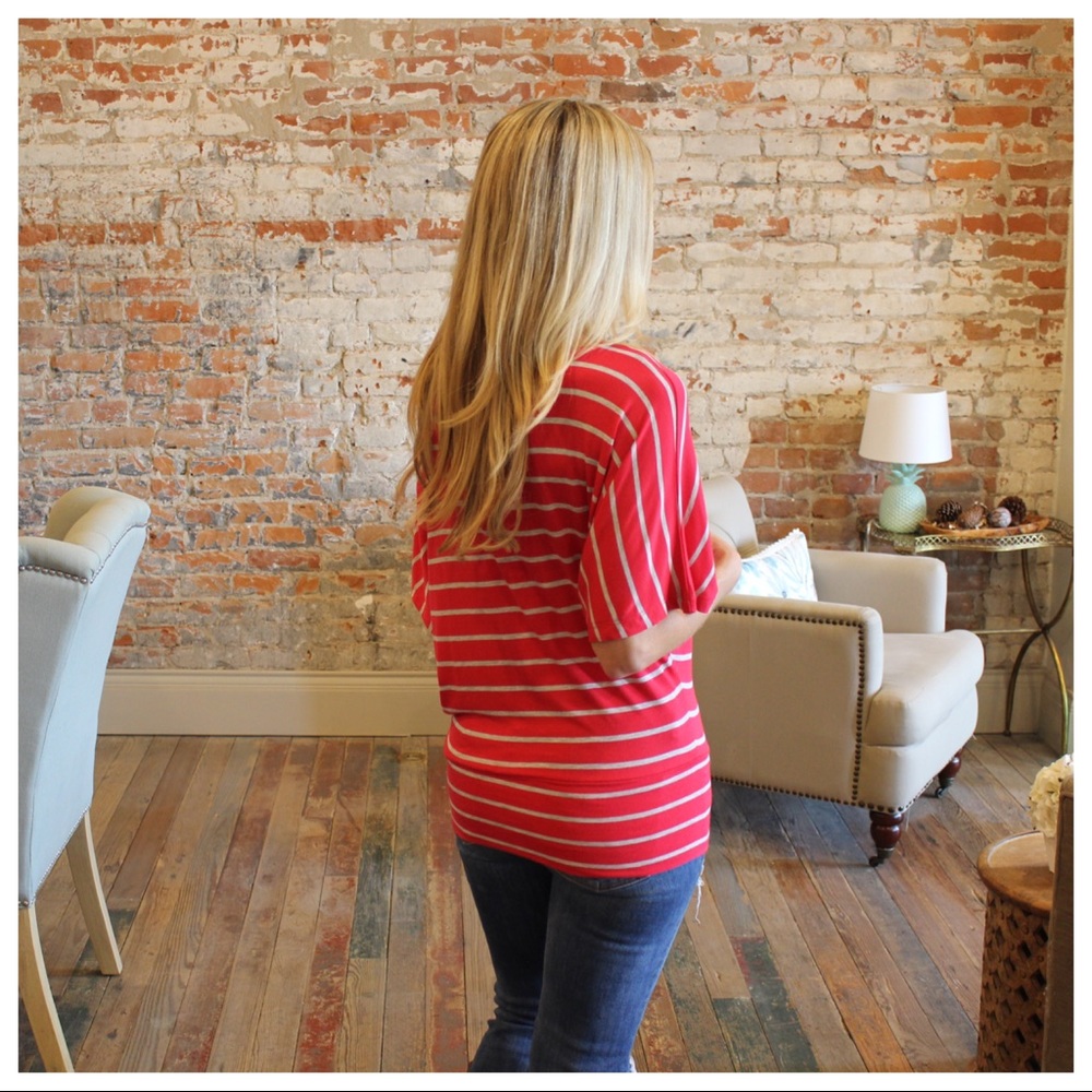 ✨LAST ONE✨Red and gray striped banded bottom top - Picture 4 of 4