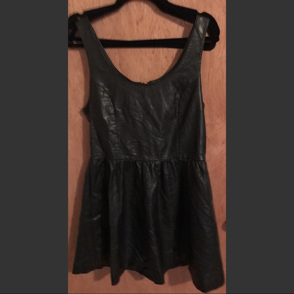 Black Vegan Leather A-Line Dress
