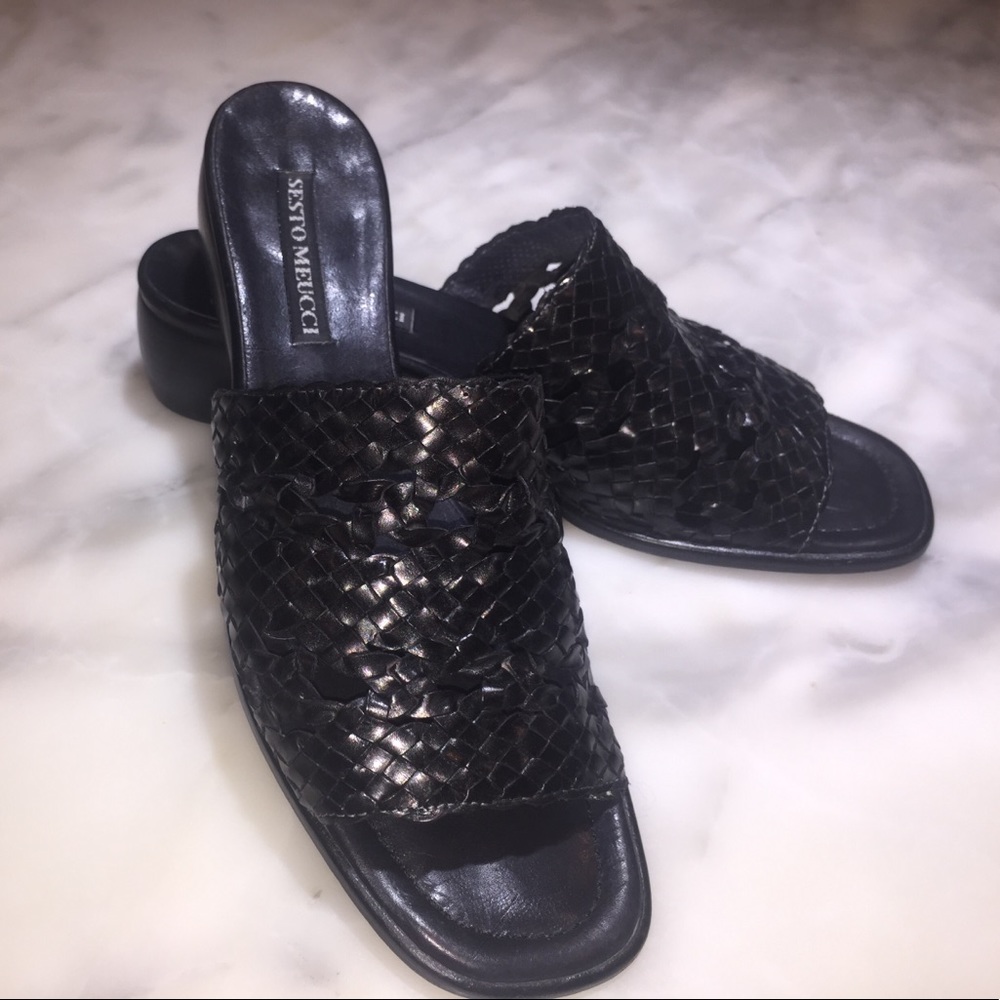 Sesto Meucci Black Leather Slide size 7.5