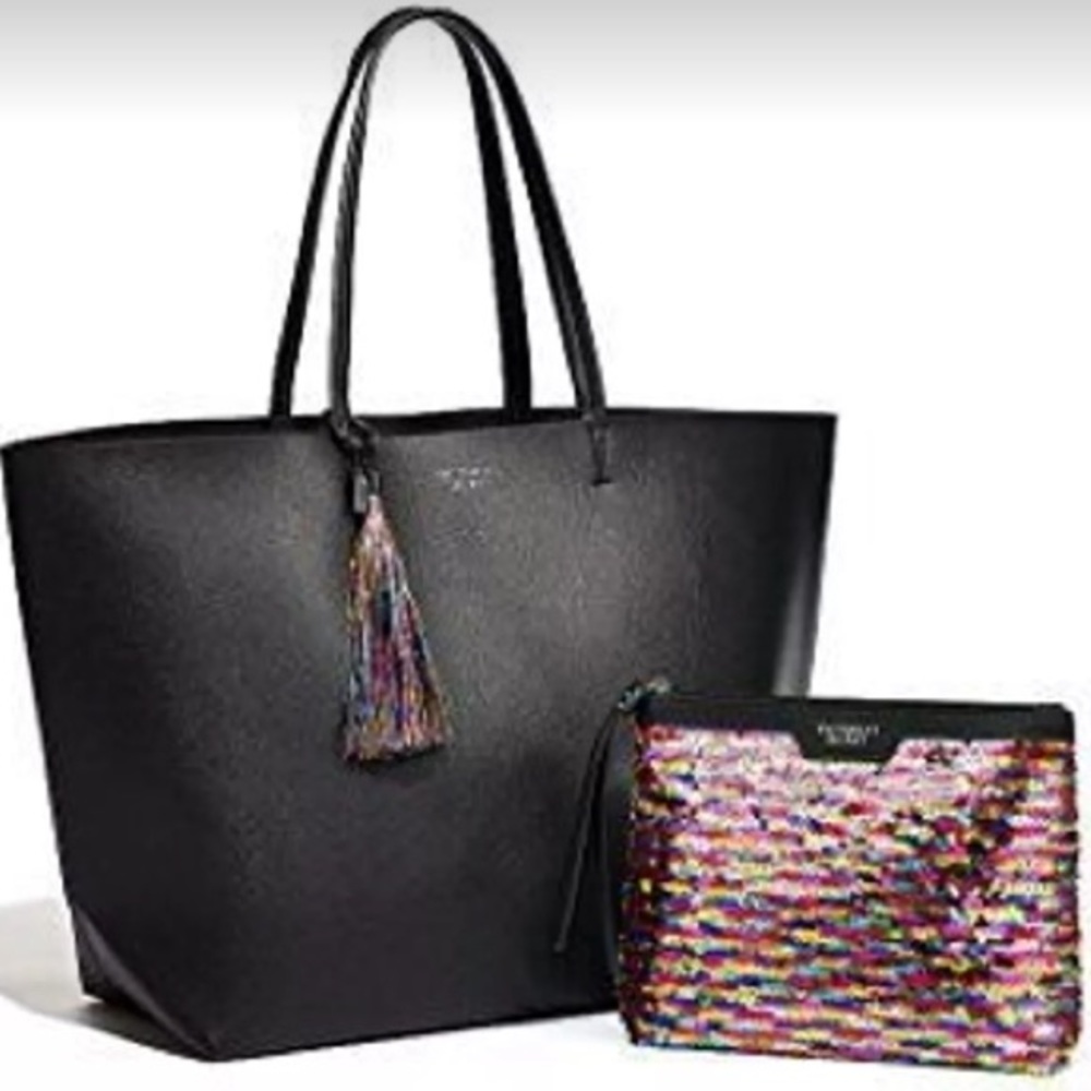 Victoria Secret Leather Tote and Sequin Bag