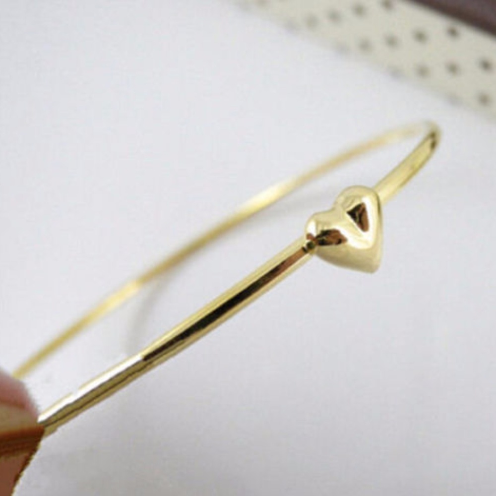 Dainty Gold Heart Bangle Bracelet