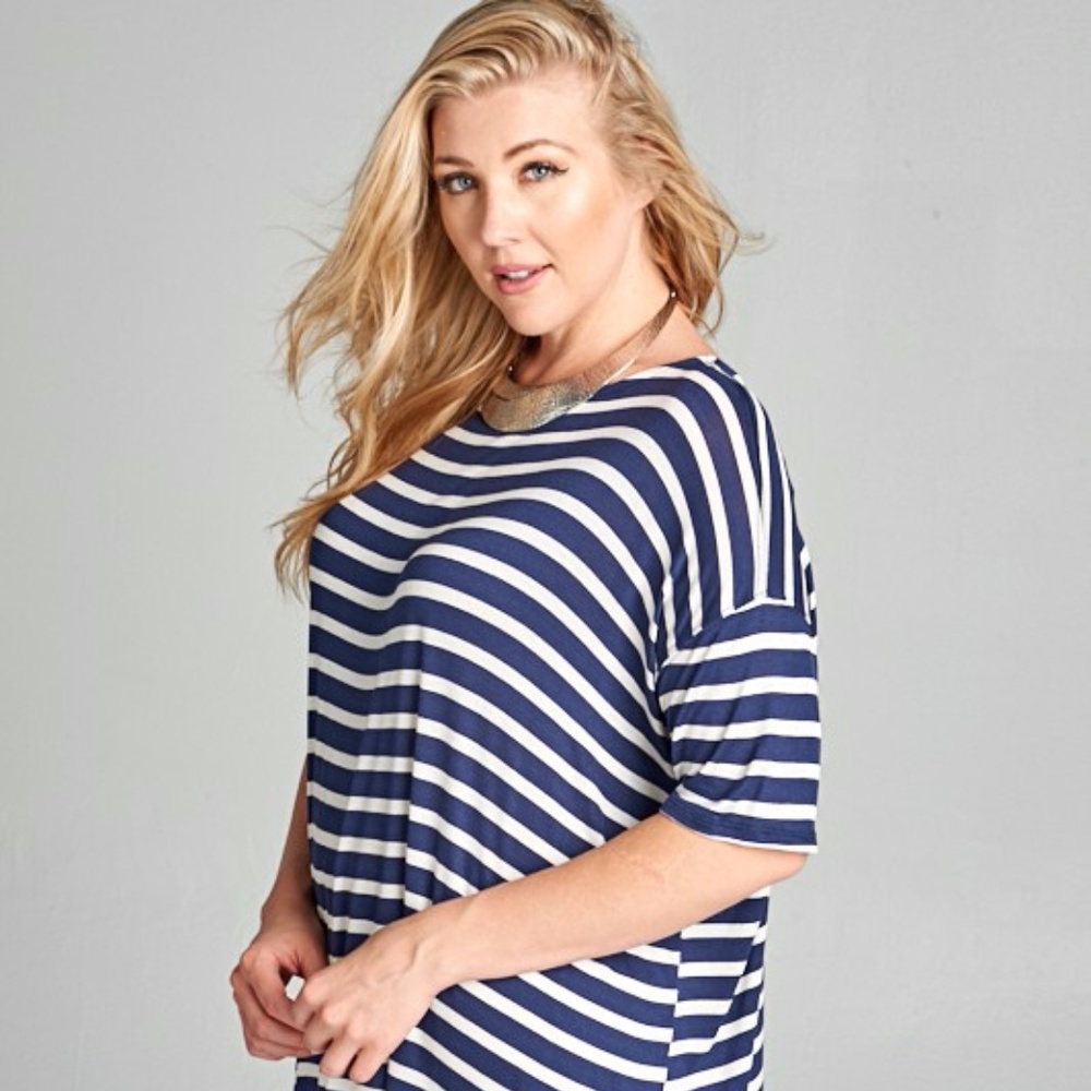 ***PLUS***Heather Striped Nautical Oversize Tunic - Picture 3 of 3