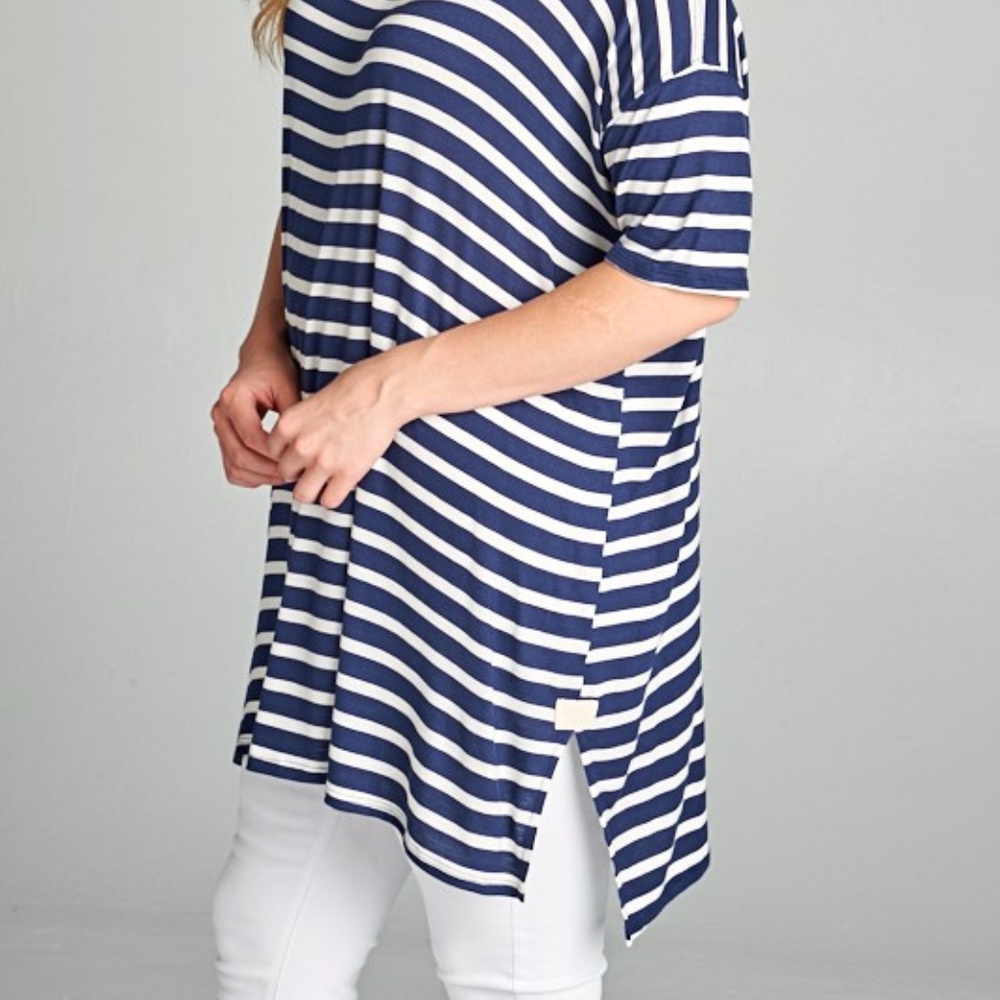 ***PLUS***Heather Striped Nautical Oversize Tunic - Picture 2 of 3