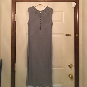 Black/white striped jersey knit sleeveless midi