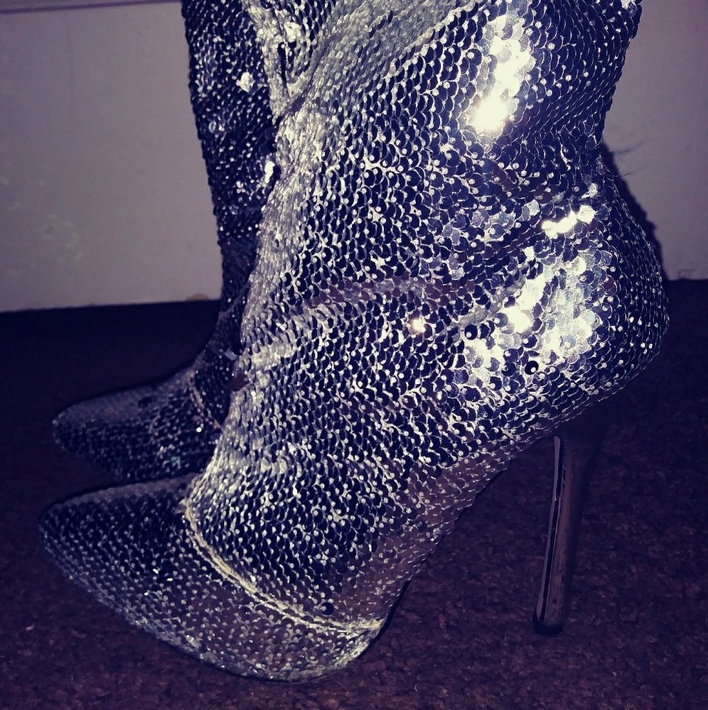 Sequence stiletto booties.