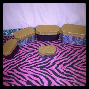 5 Gold & Purple Glitter Storage Boxes 5 Gold & Purple Glitter Storage Boxes