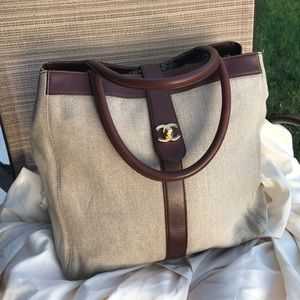 Vintage authentic Chanel coating linen tote Vintage authentic Chanel coating linen tote