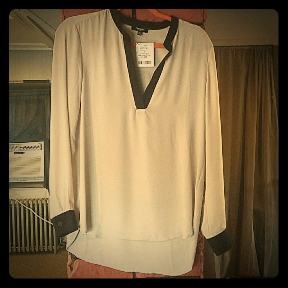 Tan & black chiffon top