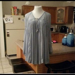 Free People Periwinkle Sheer Pheasant Tunic Large Free People Periwinkle Sheer Pheasant Tunic Large