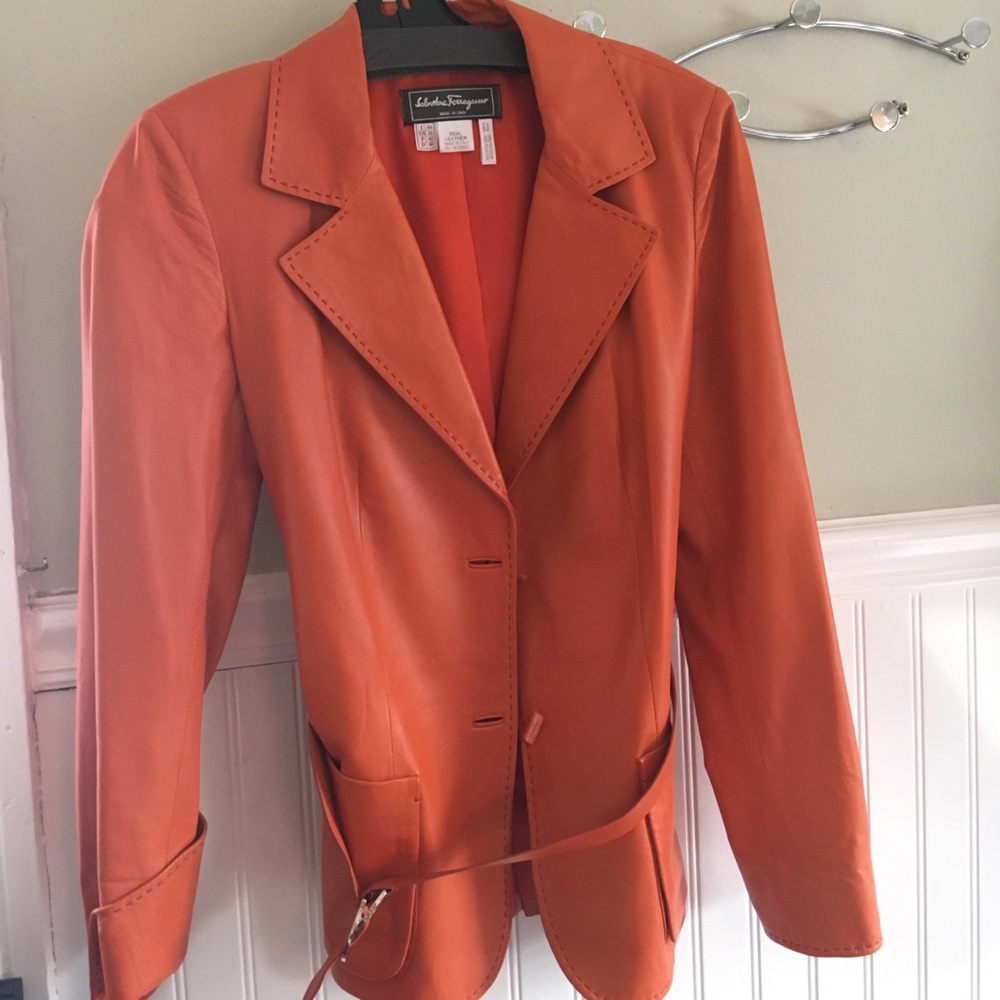 Salvatore Ferragamo Orange Leather Jacket w/belt