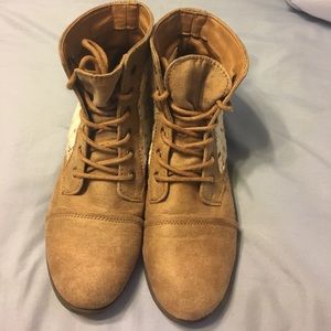 Brown lace booties