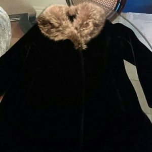 Beautiful Black Velour Genuine Fox Collar Coat