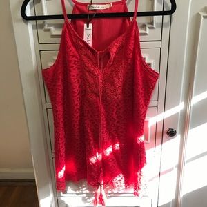 NWT Coral Lace Top w/ Tassels and Embroidery