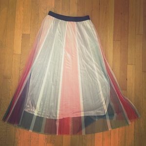 Maje Chiffon Striped, Pleated Skirt